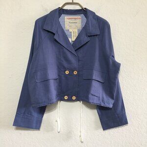 Cartonnier / Anthropologie NWT Womens M Blue Linen Blend Crop Jacket Fully Lined